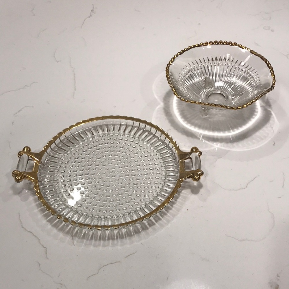 ‼️GONE 5/31- Elegant Vintage Glass Serving Dishes with Gold Trim